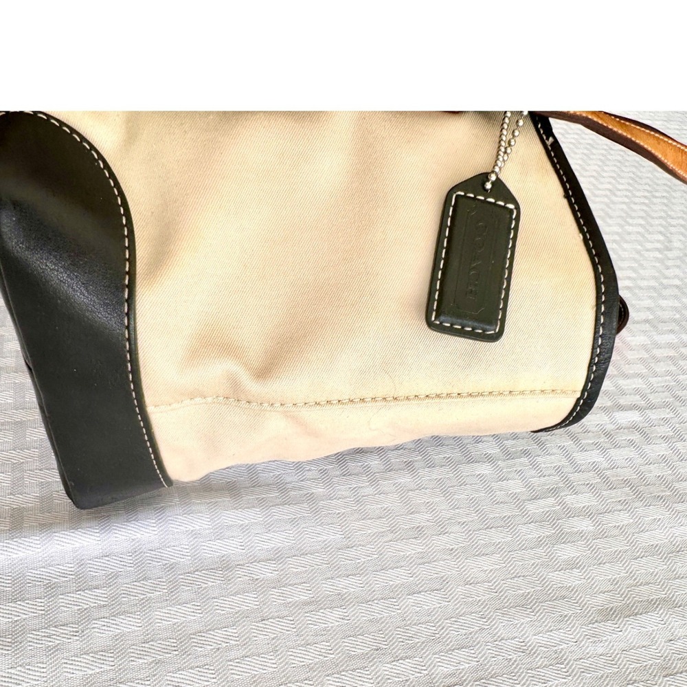 Coach Hampton Canvas Leather Trim Tote Bag Cream Black Tan 7741 Small Shoulder - Picture 6 of 16